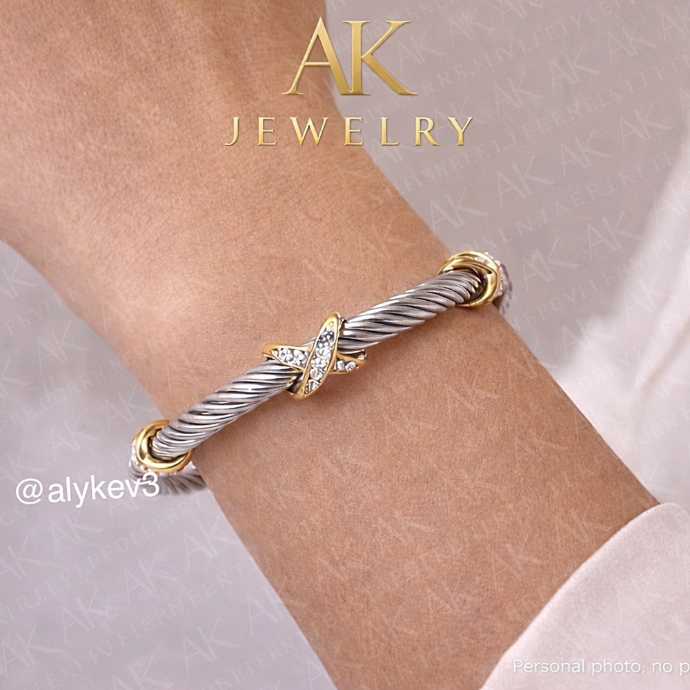 💎LUXURY BRACELET Gold/Silver 3 X Cable Cuff Stainless Steel X Twisted